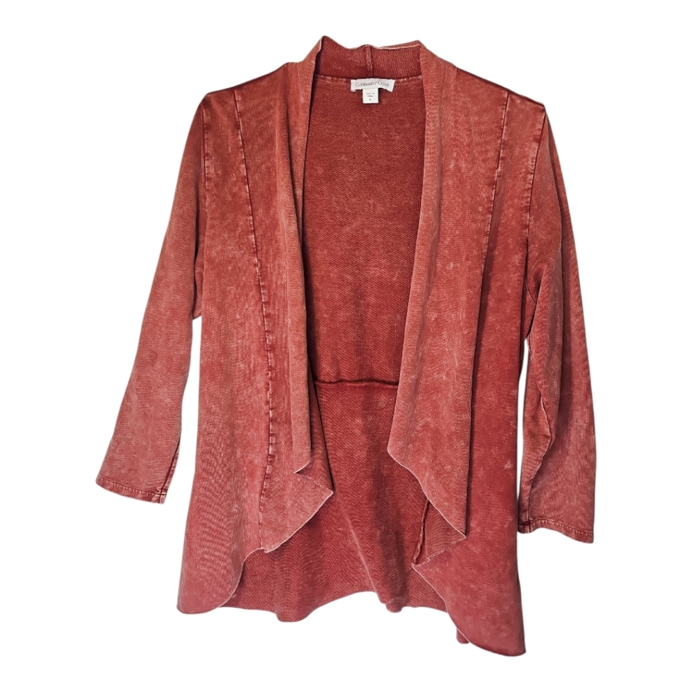 Coldwater Creek Rust Garment Dyed French Terry Open Cardigan PL